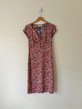 Y2K 90s Byer Too! Pink Floral Midi Dress with Cap Sleeves